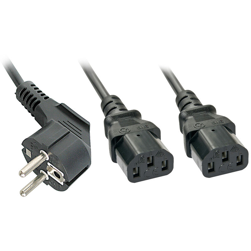 LINDY Strom Y-Kabel [1x Schutzkontakt-Stecker m Schwarz 2.00 Kaltgeräte-Buchse 2x C13] 
