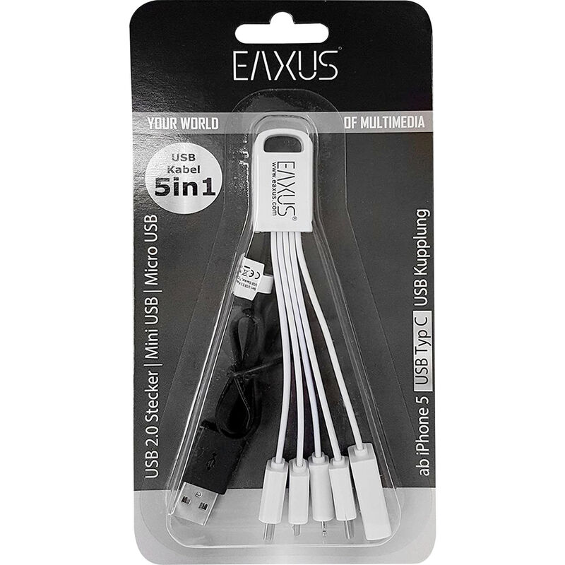 Eaxus 5in1 USB 2.0 Ladekbael mit Mini, Micro USB Stecker, Typ C, 8-pin,  Kupplung