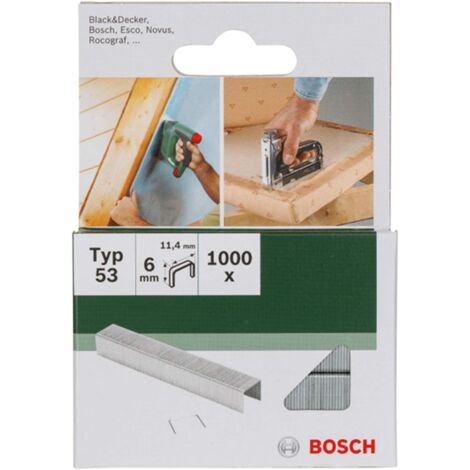 Bosch 1000x Heftklammer of Typ 53 (für Holz, Größe 6 mm, Breite 11,4 mm, Zubehör Handhefter)
