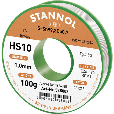 Stannol HS10 bleifreies Lötzinn-Legierung 100 g 1 mm