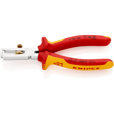 KNIPEX 11 06 160 Abisolierzange mit Öffnungsfeder, universal isoliert mit Mehrkomponenten-Hüllen, VDE-geprüft verchromt 160 mm