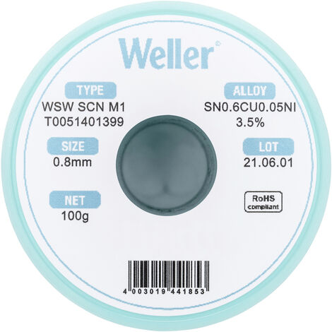 Weller WSW SCN M1 LÖTDRAHT 0,8MM 100g Lötzinn  Sn0,7Cu  100 g 0.8 mm