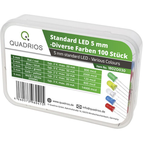 QUADRIOS LED-Sortiment 3mm - 500 Stück In Rot, Grün, Gelb, Blau, Weiß