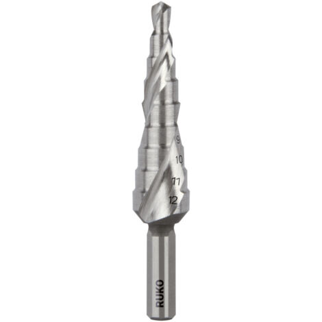 RUKO Stufenbohrer HSS spiralgenutet mit Kreuzanschliff 9 Stufen Ø 4 - 12 mm - 101050-9/RUKO