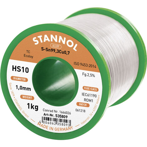 Stannol HS10 2,5% 1,0MM SN99,3CU0,7 CD 1000G Lötzinn, bleifrei bleifrei, Spule Sn99,3Cu0,7 ROM1 1000