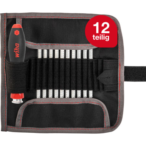 Wiha Schraubendreher mit Wechselklingen Set SYSTEM 4 Schlitz/Philips/Sechskant 12-tlg. inkl. Rolltasche (00610) I variable Klingenlänge, schnelles Umstecken