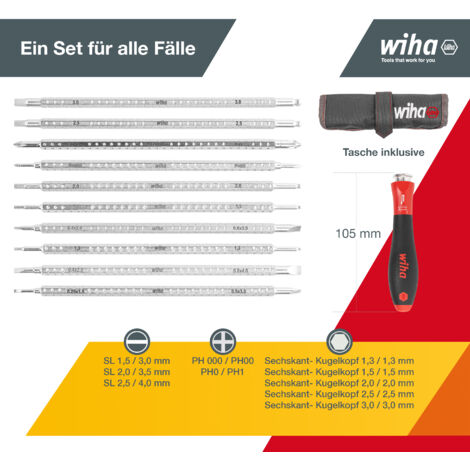 Wiha SYSTEM 6 Schraubendreher-Set, 13-tlg. – Mit Wechselklingen Für Innensechskant, Kreuz, TORX & Schlitz, Inkl. Rolltasche