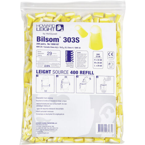 Honeywell 200 Paar Gehörschutzstöpsel Bilsom 303S EN 352-2 SNR 33 dB Nachfüllpack - 1006187