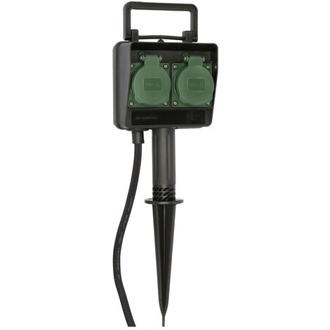 Brennenstuhl 1154430 Gartensteckdose 2fach Schwarz, Grün mit Erdspieß