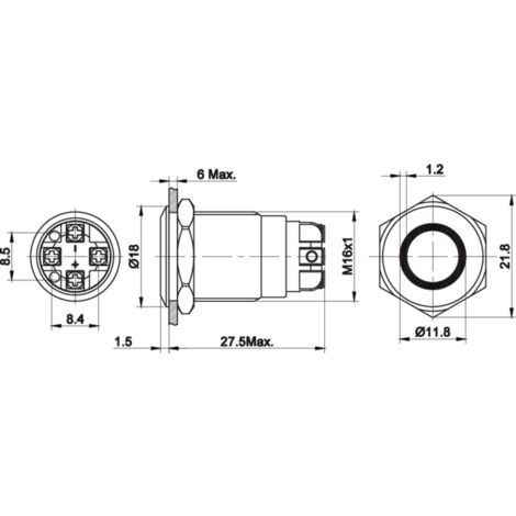 TRU COMPONENTS Pulsante Antivandalo GQ19F-10/J/N, 48V/DC 2A, 1 X Off/(On) Con Richiamo - 2