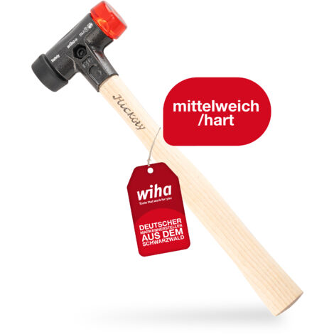 Wiha Schonhammer Safety mittelweich und hart (26611) I Gummihammer mit hochwertigem Hickory Holzstiel I Rund-Schlagkopf 30mm