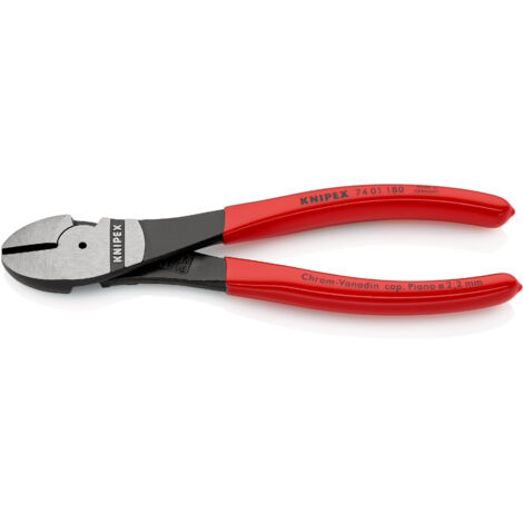 KNIPEX 74 01 180 Kraft-Seitenschneider mit Kunststoff überzogen schwarz atramentiert 180 mm