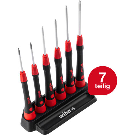 Wiha Feinschraubendreher Set PicoFinish® (42993) 7-tlg. Schlitz, Kreuz I Präzisionsschraubendreher mit Halter I Uhrmacherwerkzeug, Mini Set Modellbau (1/5)
