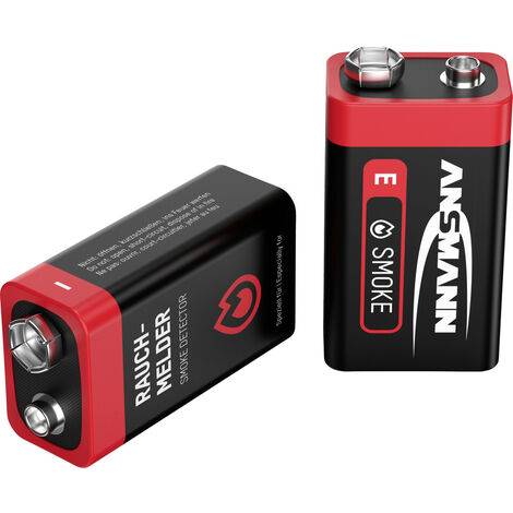 ANSMANN Rauchmelder Alkaline Batterie 9V E-Block, 2 Stück