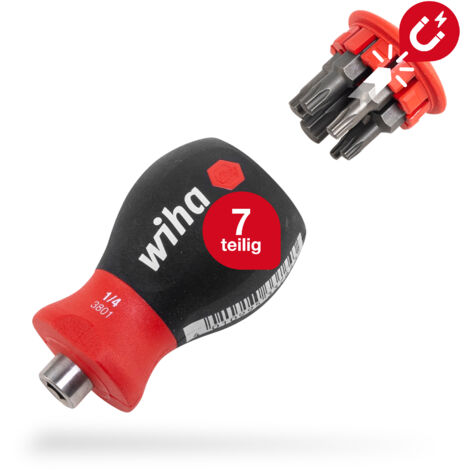 Wiha Schraubendreher mit Bit Magazin magnetisch TORX® mit 6 Bits, Stubby, 1/4" (33744)