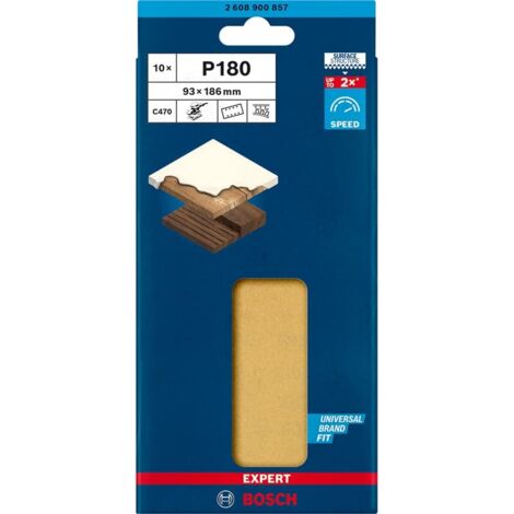Rechteckiges Schleifmittel C470 Expert BOSCH 93x185mm Körnung 180 - 10 Blatt - 2608900857
