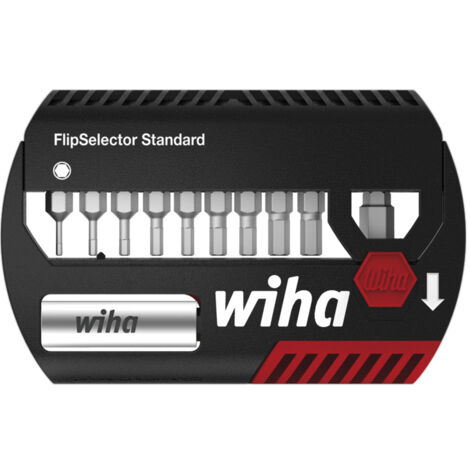 Wiha Bit Set FlipSelector Standard 25 mm Innensechskant 11-tlg. 1/4", Bitsatz mit magnetischem Universalhalter in praktischer Box, öffnen per Knopfdruck (1/4)