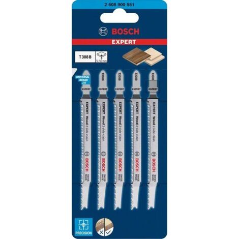 Bosch Accessories 2608900551 EXPERT ‘Wood 2-side clean’ T 308 B Stichsägeblatt, 5 Stück 5 St.