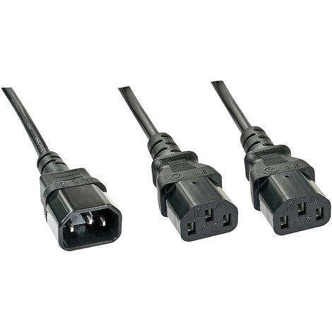 LINDY Strom Y-Kabel [1x Kaltgeräte-Stecker C14 - 2x Kaltgeräte-Buchse C13] 1.00 m Schwarz
