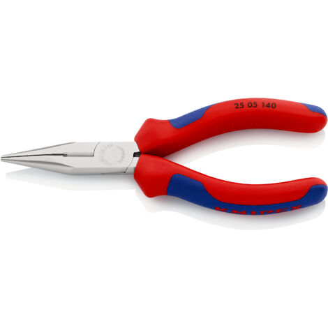 KNIPEX 25 05 140 Flachrundzange mit Schneide (Radiozange) mit Mehrkomponenten-Hüllen verchromt 140 mm