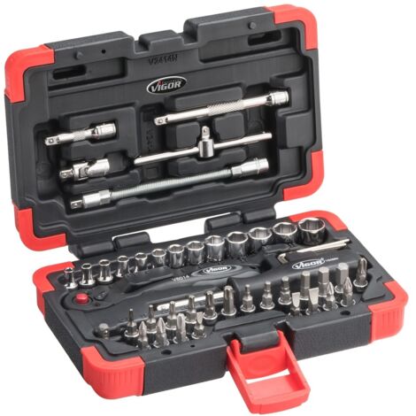 VIGOR Steckschlüssel Satz, 1/4 (6,3 mm) Vierkant hohl, Außen Sechskant Profil, Innen TX Profil, Innen Sechskant Profil, Kreuzschlitz Profil PH, Pozid