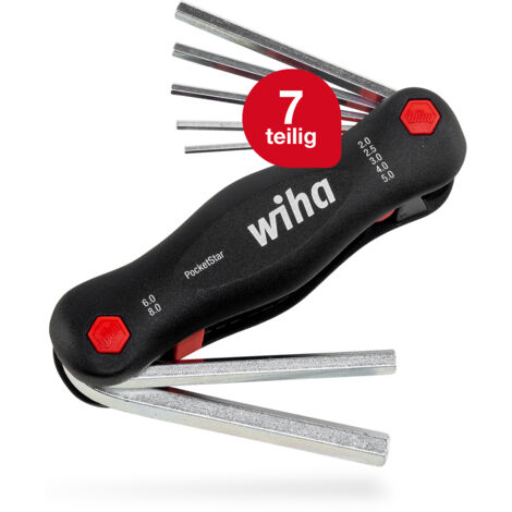 Wiha Multitool PocketStar® Sechskant-Kugelkopf MagicRing 7-tlg., per Tastendruck schneller Zugriff, als Längs- und Quergriff einsetzbar, all-in-one Werkzeug (23033)