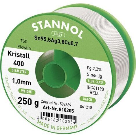 Fil De Soudure Stannol Tsc Ecoloy HS10 – 250g, ø1mm, Sn95,5Ag3,8Cu0,7