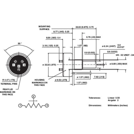 Bourns 51RAD-R22-B15L Leitplastik-Potentiometer 0.5 W 10 K 1 St