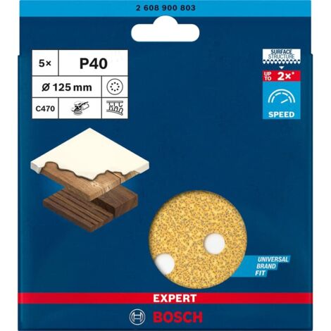 Bosch 5x Expert C470 Schleifpapier mit 8 Löchern für Exzenterschleifer 125 mm G 40 - 2608900803