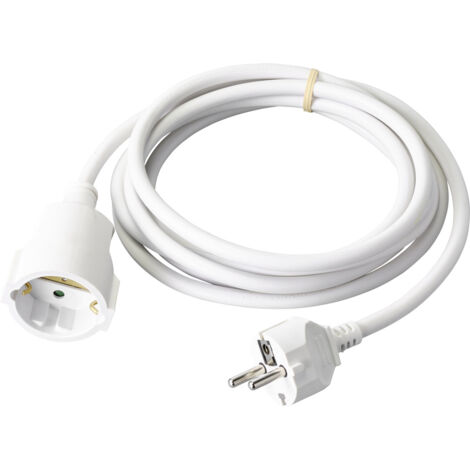 Cavo di corrente elettrico da 5 metri 16 A 250 V ~ 2P+E, cavo di prolunga H05VV-F 3G1,5 mm² - Prolunga spina schucko/prolunga bianco (5 metri