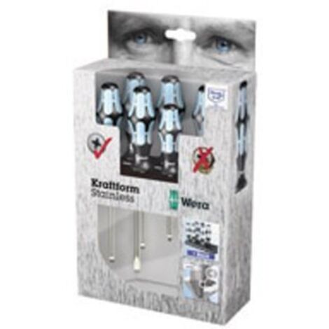 Wera 3334/3350/3355/6 Schraubendrehersatz Edelstahl + Rack - 032063