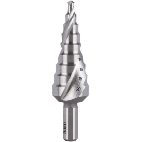 Stufenbohrer Bohrber.4-20mm HSS Spiralnut Z2 Stufen 9 RUKO (1/5)