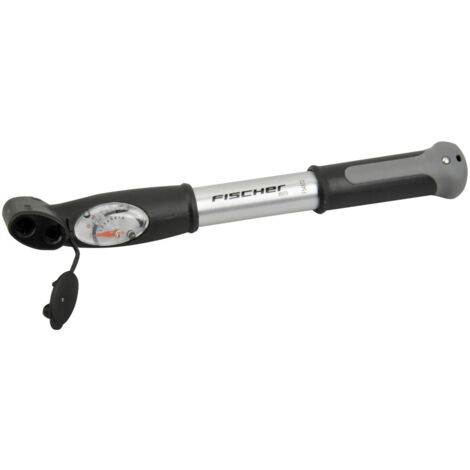 Fischer Mini Pompe à Air – Double Course, Manomètre 8 Bars, Double Tête, Compatible AV/DV/SV, Aluminium, Argent