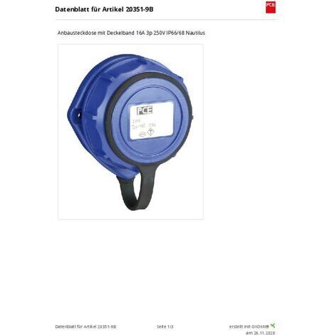 Prise de courant semi-encastrée PCE 20352-8b IP68 bleu