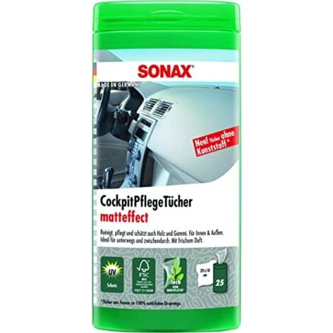 SONAX Cockpit Pflege Tücher matteffect 25 Stk in Box für Kunststoff, Holz, Gummi