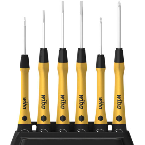 Wiha Feinschraubendreher Set 7-tlg. PicoFinish® ESD I inkl. Halter zum Aufhängen oder Stellen I Schlitz, Phillips (43707)