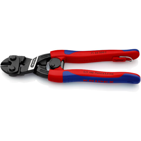KNIPEX 71 32 200 T CoBolt® Kompakt-Bolzenschneider mit schlanken Mehrkomponenten-Hüllen, mit integrierter Befestigungsöse zum Anbringen einer Absturzsicherung schwarz atramentiert 200 mm