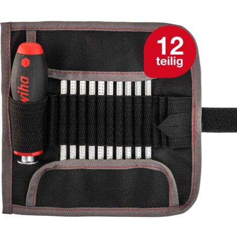 Wiha Schraubendreher mit Wechselklingen Set SYSTEM 6 (03591), 12 tlg. für tiefliegende Schrauben, Innensechskant/Kreuz/TORX/Schlitz inkl. Rolltasche