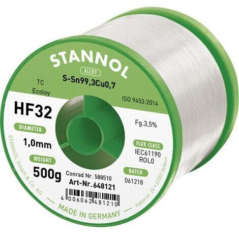 Stannol HF32 3500 Lötzinn, bleifrei Spule Sn99,3Cu0,7 REL0 500 g 1 mm