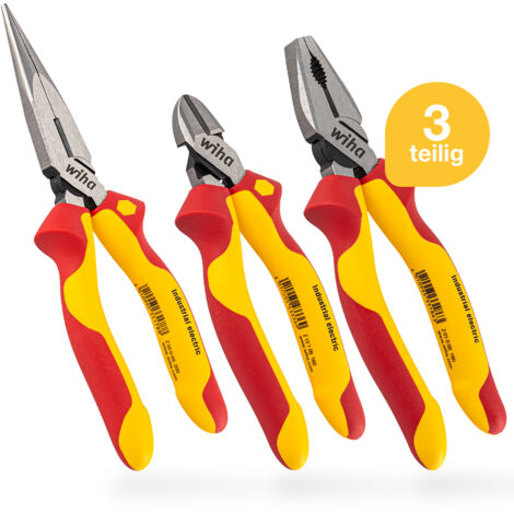 Wiha Zangen Set für Elektriker (38637) 3-tlg. I Universal Kombizange 180mm + Flachrundzange 200mm + Seitenschneider 160mm I Zangenset Elektro VDE