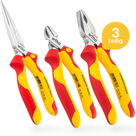 Wiha Zangen Set für Elektriker (26852) 3-tlg. I Universal Kombizange 180mm + Flachrundzange 200mm + Seitenschneider 160mm I Zangenset Elektro VDE