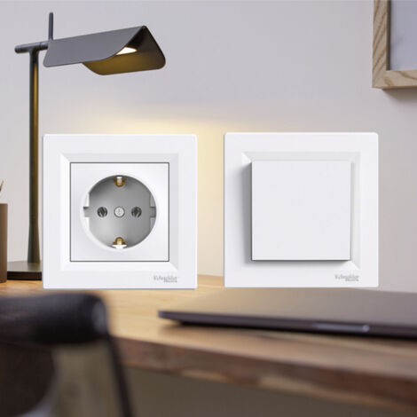 Schneider Electric Asfora Steckdose Mit Klappdeckel – Weiß (RAL 9003), 16A/3680W, IP20, Für Unterputz