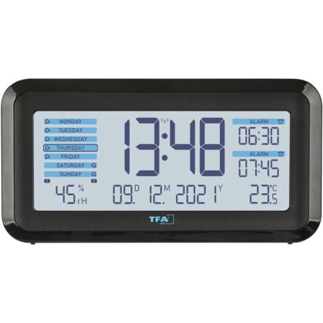 TFA Dostmann Funk Wecker Schwarz, Hellblau