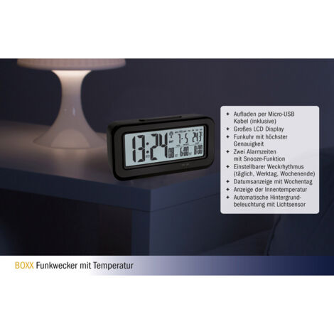 TFA Dostmann Funk Wecker Schwarz Alarmzeiten Großes