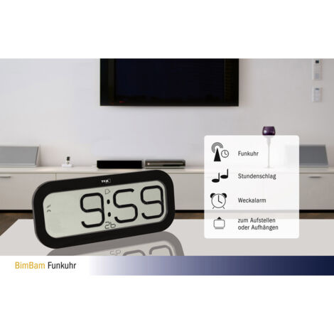 TFA Dostmann Funk Wanduhr 28 mm x 321 mm x 140 mm Schwarz