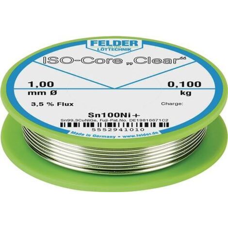 Felder ISO-Core "Clear" Sn100Ni+ Lötzinn Spule Sn99,25Cu0,7Ni0,05  0.100 kg 1 mm