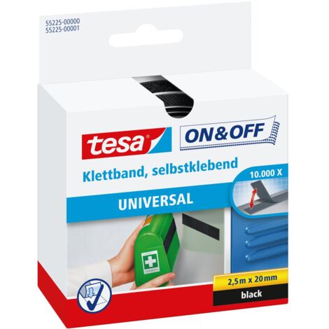 tesa Klettband On & Off 2,5 m x 20 mm, schwarz Haushaltsklebeband & Klebehaken