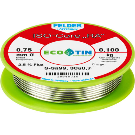 Felder ISO-Core "RA" Sn99Cu1 Lötzinn, bleifrei Spule Sn99,3Cu0,7  0.100 kg 0.75 mm