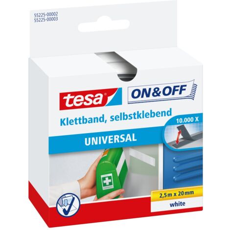 TESA Klett-Montageband selbstklebendes Klettband 2,5m x 20mm weiß
