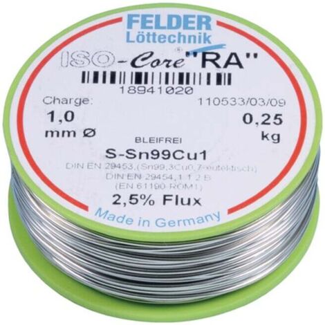 Felder ISO-Core "RA" Sn99Cu1 Lötzinn, bleifrei Spule Sn99,3Cu0,7 0.250 kg 1 mm